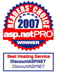 best asp.net hosting service award in asp.netpro 2007 readers choice poll