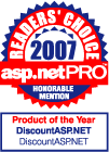 asp.net product of the year honorable mention award in asp.netpro 2007 readers choice poll